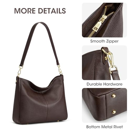 Image of Kattee Leather Purses, Hobo Crossbody Bag with 2 Straps | Soft pebbled leather hobo bag with 2 straps, roomy pockets, everyday style for work, shopping, travel, and outings.