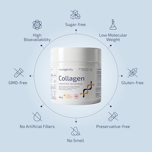 Image of Marine Collagen Powder 12000 mg, Lemon Flavored 300g Supplement for Women & Men | Hydrolyzed, Peptides, Biotin, Vit C&E, Hyaluronic Acid | Skin, Hair, Nails, Joints & Bones Health