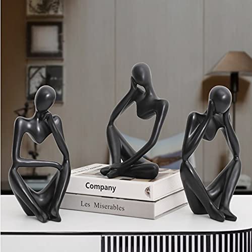 Estatua decorativa de resina estilo pensador negro grande miniatura 5