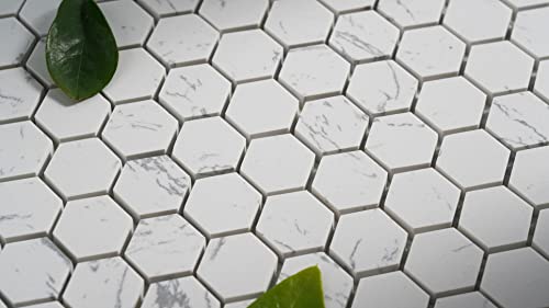 Simple Tile - Engineered Marble Mosaic Tile For Kitchen Backsplash, Bath Bathroom Floor, 1" Hexagon Collection", 1"X1" Hexagon, 12"X11"X5/16", Honed (Calacatta White, Sample Swatch (5.5"X5.5")) #TOP1
