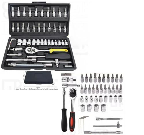 Kit jogo de Ferramentas com Maleta + Kit chave catraca reversível Caixa de Ferramentas Completa