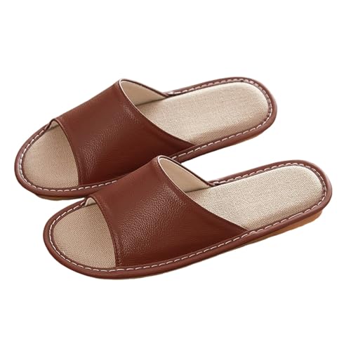 Cocila Sandalias Planas Mujer Pantuflas Informales De Verano para Dormitorio, Lino Y Algodón, Transpirables, Silenciosas Absorbentes del Sudor, Hombre Mujer. Zapatillas Chinelas (Brown, 35) Goma