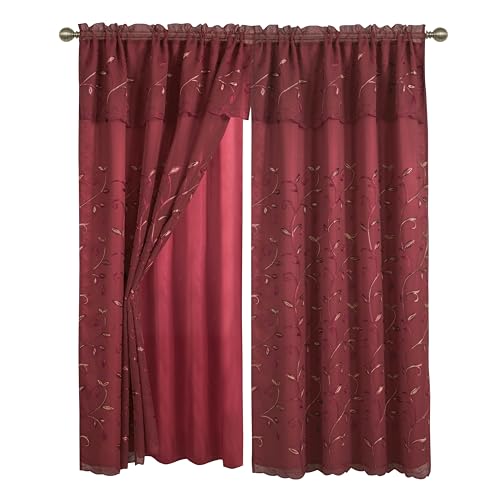 Elegant Comfort Juego de 2 Cortinas de Lujo con Cenefa y Respaldo adjuntos, 54 x 84 Pulgadas, Color Burdeos