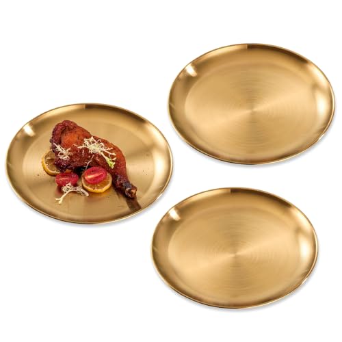 GIDWRIY 3 piatti dorati, rotondi 17 cm, piatti per candela, acciaio inox, colore oro, vassoio decorativo per corona dell'Avvento