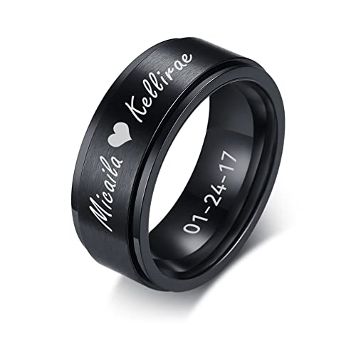 MEALGUET Personalized Ring for Men Women,Stainless Steel Unisex Brushed Plain Simple Custom Name Wedding Band for Men&Women,Waterproof and Non Allergy,Gift for Men,Blue/Black/Gold Plated