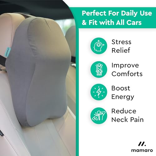 Image of Car Neck Rest Pillow, Memory Foam Head Rest & Neck Support Cushion for Car Seat, Office Chair | Comfortable Ergonomic Design for Neck Pain and Muscle Tension Relieve (Grey, 17x12x5 Inch, Large)