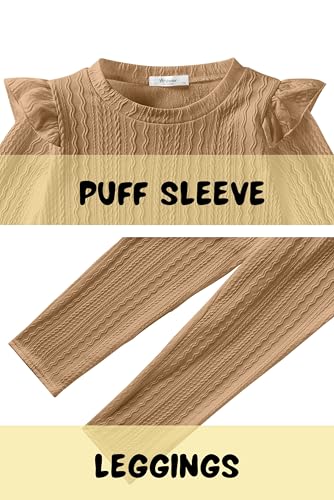 Image of Arshiner Toddler Girl 2Pcs Ribbed Knit Clothes Ruffle Trim Long-sleeve Pullover Sweatshirt and Leggings Fall Outfits 1-6T