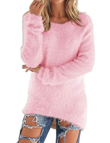 Naliha Un Pull De Bas en Haut des Pulls d'hiver Poilu Fourrure Pull Rose M
