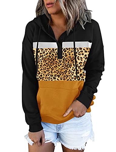ETCYY Women's Color Block Hoodies Tops Long Sleeve Casual Drawstring Button Down Pullover SweatshirtÂ with Pocket