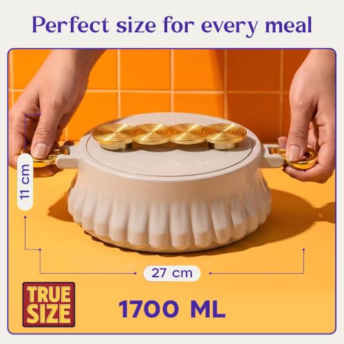 Image of SELVEL Bello Insulated Casserole 1700ml for Roti & Chapati, Stainless Steel Inner Hot Case, BPA Free Hot Pot, Keeps Food Hot & Fresh (Cloud Cream, 1700 ml)