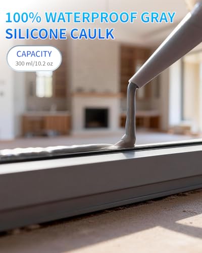 Image of Silicone Caulk & Sealant Gray, 100% Waterproof Silicone Sealant, Shrink & Crack Proof, Silicone Caulking for Kitchen, Bathroom, RV, Interior & Exterior Use, 10.2 FL. OZ /300ML, 4 Pack