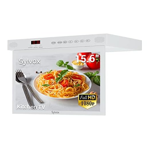 SYLVOX 15.6" Under Cabinet Smart TV – 360° Rotation, 90° Flip-Down Screen, Wireless Connectivity, Space-Saving Design for Kitchen, Bedroom, or RV. (Pure White)