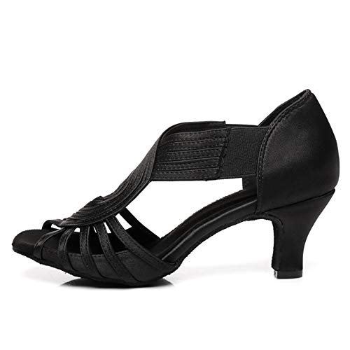 Hipposeus Women's Latin Dance Shoes Black Slip On Ballroom Salsa Bachata Performance Practice Dancer Shoes 2.55" Heel,7.5 B(M) Us #TOP1