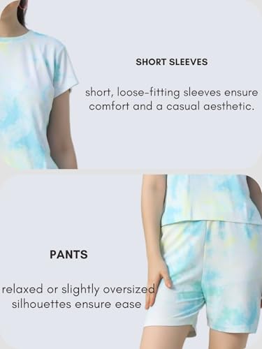 Image of GRECIILOOKS Cotton Co-Ord Set For Women | Outfits Tracksuit Set | Co-Ord Set For Women Stylish | Travel Pajama Set | Tie Dye Printed Short | Half Sleeve