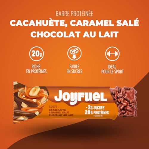 JOYFUEL Barre Protéinée - Goûts Chocolat au Lait, Cacahuètes & Caramel - <2g de sucre - 20g de protéines - 12 barres X 55g – vue 2