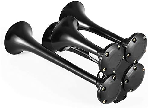 Miniatura 4 de Bocina de aire de 4 trompetas de 150 dB 1224 V para vehículo de policía, camión, motocicleta, camión, barco, SUV, tren, color negro