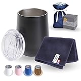 プレゼント 男性 退職祝い 【大人のためのギフト】 今治タオル ハンカチ メンズ タンブラー 送別品 誕生日 父の日 転勤 (黒x青)