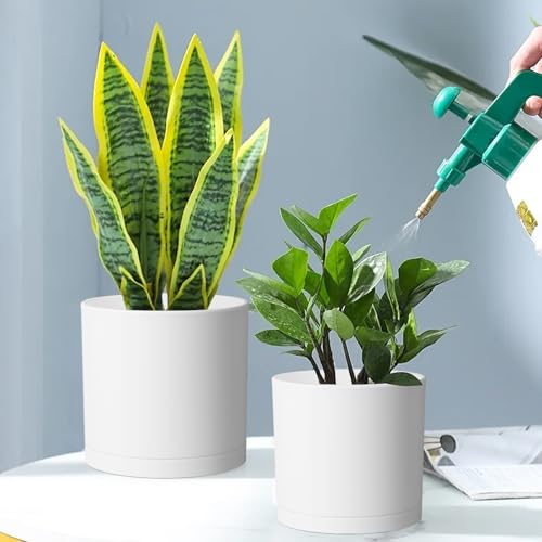 Meowell 8/7/6 inch Plant Pots, Set of 3 Cylinder Flower Pots for Outdoor Indoor Plants, Decorative Plastic Planters with Drainage Holes and Saucers for Garden House Plants, White by Meowell - Image 5