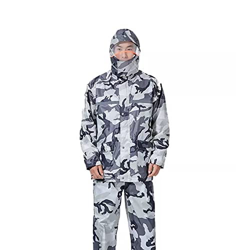 Image of AllExtreme Reusable Two-Piece Raincoat With Transparent Face Shield Detachable Hood Two Pockets Carry Pouch Waterproof Buttoned Rain Jacket