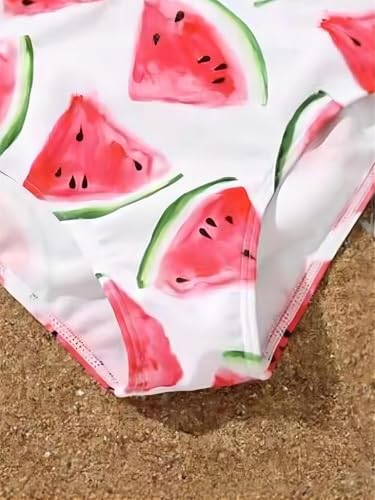 Image of Girl's 2 Piece Set Watermelon Print Ruffle Hem Bikini Sets Bathing Suit Red 140