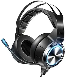 VOKYO Ultralight Gaming Headset PS4 Headset with 7.1 Surround Sound, Noise Cancelling Mic Flowing Gaming Headphone with LED Soft Memory Earmuffs-Works for Xbox One PS5 PS4 Controller PC Laptop