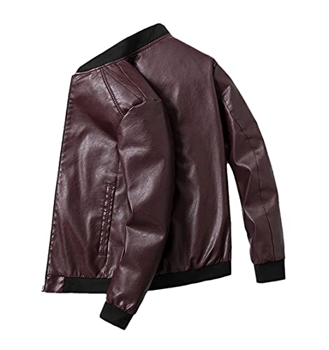 Veste en cuir synthétique homme rouge vin aux finitions soignées coupe ajustée