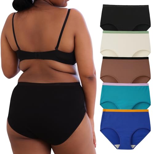 Image of INNERSY Ladies Underwear Plus Size Cotton Knickers Granny Pants Full Briefs Women Multipack 5 (22-24, 1 Black/Multicolor with Contrast Waist)