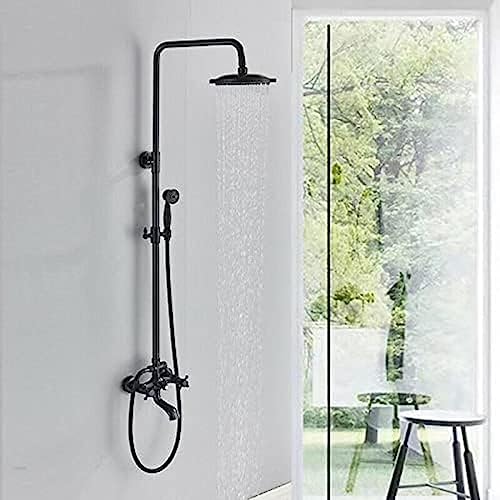 Système de douche mural noir avec tête pluie 8" et douchette