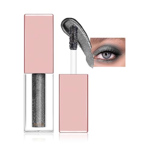 Sombras de Ojos Líquida Brillante - Sombras de Ojos Líquida Pigmentada,Sombras De Ojos LíQuida Brillante,Larga DuracióN,Professional Makeup Sombra De Ojos LíQuida(02 Negro brillante)
