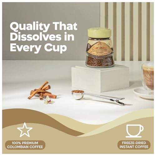 Juan Valdez Freeze-Dried Instant Coffee - Vanilla Cinnamon Flavor | 100% Colombian Arabica Beans | Sweet & Aromatic 100% Colombian Coffee | 3.35 oz / 95 g Jar | Easy to Prepare