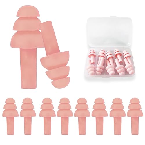 Ear Plugs for Sleeping 5 Pairs, DDUP Silicone Reusable Earplugs for Sleeping Noise Cancelling, Concert, Work,Snoring, Studying and Travel - Noise Reduction, Waterproof - Ear Tips with case（Pink）