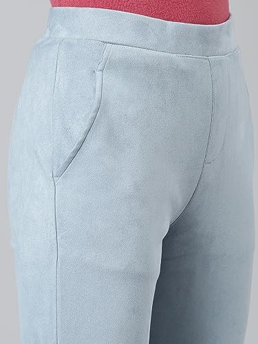 Image of GO COLORS Women Solid Mid Rise Suede Treggings