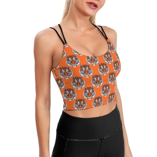 Soutien-gorge de sport femme yoga imprimé tigre orange avec top camisole et brassière intégrée