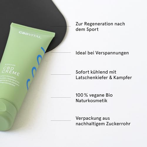 Kühlende CBD Hanf-Creme mit Soforteffekt | Hochdosierte Hanfcreme bei Muskelschmerzen mit 500 mg Cannabidiol | 100% veganes Cannabis-Aktiv-Gel