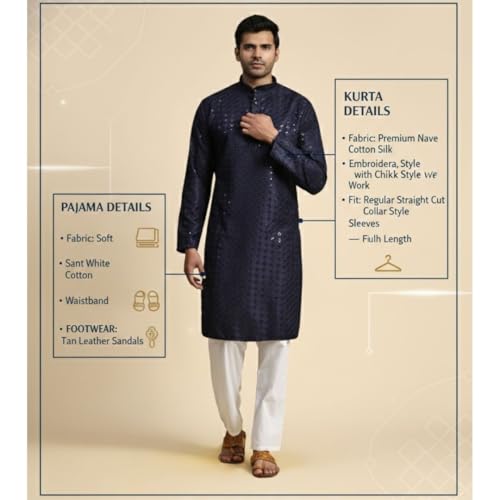 Image of Pro-Ethic Style Developer Mens Indian Traditional Cotton Kurta Sets, Men Kurta Set Indian Wedding Dress (A-117)