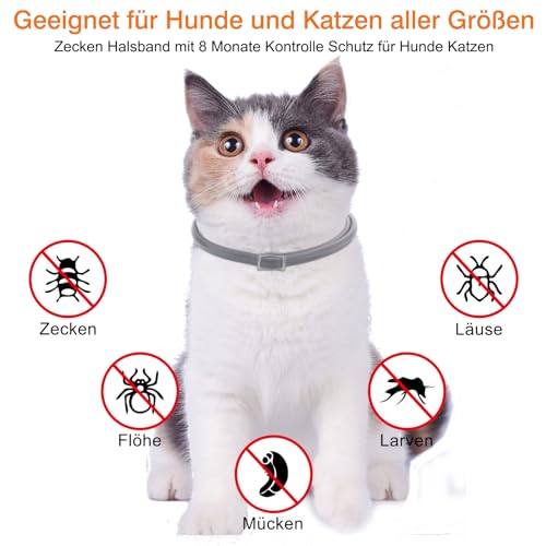 DEWEL 34.5cm Zecken Halsband für Katze, Floh Zecken Kragen Floh-und Zecken Prävention Halsbänder, Verstellbar Wasserdicht Katze Flohhalsband
