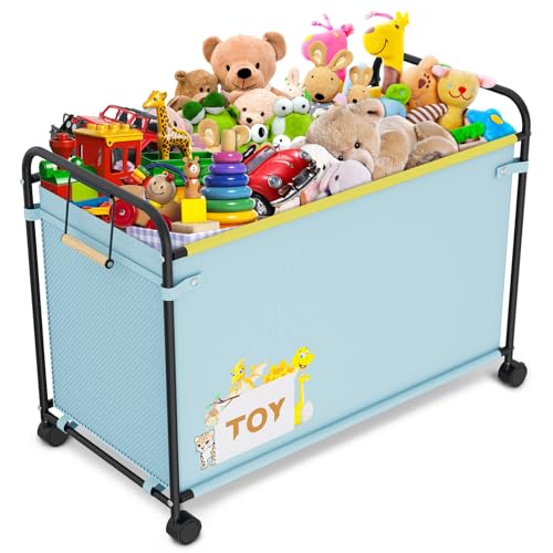 Extra Large Toy Box, 180L Toy Storage Organizer with Wheels, Metal &amp; Oxford Cloth Toy Chest With Handle, Toy Box for Living Room Area, Nursery, Bedroom, Playroom, Toy Boxes for Boys, Girls, Kids