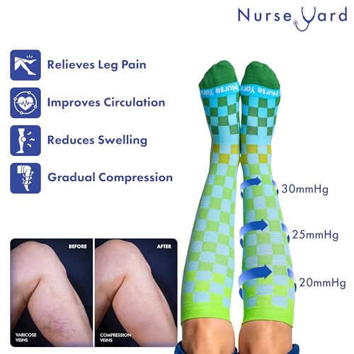 Image of Nurse Yard Compression Socks for Nurses - Women & Men - 20-30mmHg Graduated Compression, For Medical Staff, Athletes - 1 Pair