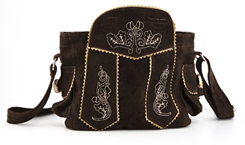 Almrausch Damen Trachten-Handtasche, Dirndl-Tasche fürs Oktoberfest aus Leder, dunkelbraun, mit Reißverschluss