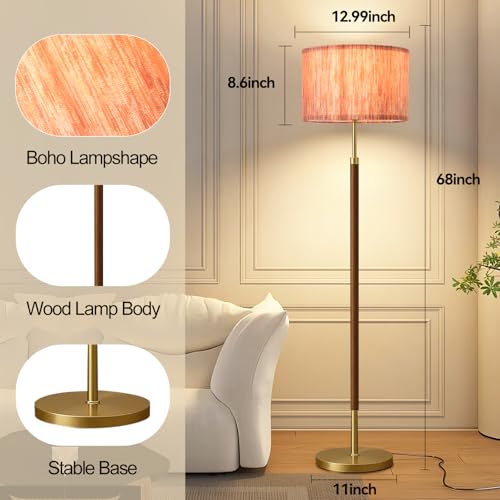 Image of Wood Floor Lamp with 3 Color Temperatures,Vintage Floor Lamp with Remote Control,Dimmable Farmhouse Floor Lamp Mid Century Modern Standing Lamp Farmhouse Tall Pole Lamp for Living Room Bedroom