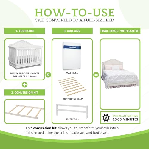 Image of Full-Size Conversion Kit Bed Rails Compatible with Delta Children Convertible Cribs - Solid Wood Rail #0050 - Toddler and Adult Bed Rail for Full-Size Beds - Baby Furniture (White Ambiance - 108)