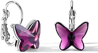 T400 Butterfly Earrings made with Crystals Dangle Samll Hoop Earring Jewellery Birthday Gift for Women Ladies