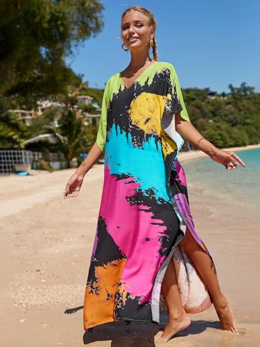 Image of NFVNKJ Women's Plus Size Beach Lounge Kaftan Maxi Dress Swimsuit Coverup for Women