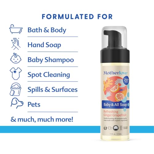 Image of Motherlove Baby & All Soap (32 oz) Gentle Foaming All-Purpose Castile Soap Made with Organic Ingredients - Refreshing Ginger Grapefruit (Pack of 2)