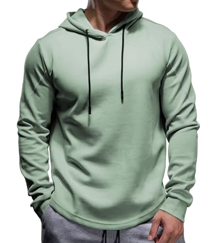 Fioboc Men's Green XL Oversized Hooded Sweatshirt with Curved Hemline and Kangaroo Pocket