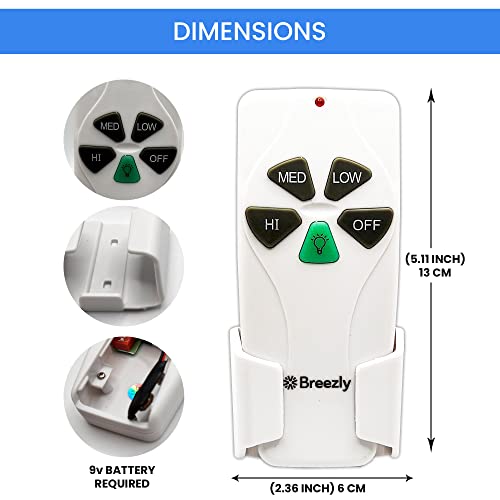 Breezly Ceiling Fan Remote Control Replacement For Hunter, Hampton Bay, Harbor Breeze, Kichler - Multi Function Controller With Speed Adjustment And Light Dimming - Wall Mount #TOP2