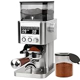 Homtone Edelstahl Kaffeemühle Elektrisch für Siebträger, Coffee Grinder mit LCD-Bildschirm, 31 präzise Mahlstufen Kegelmahlwerk für Espresso/Filterkaffee/Aufbrühkaffee/French Press