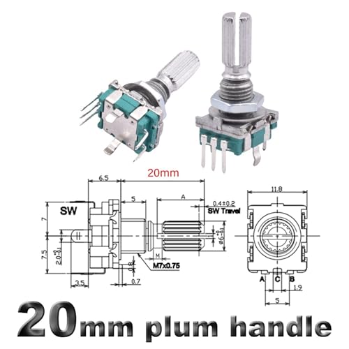Encoder rotatorio EC11 de 20 posiciones interruptor digital con eje de ciruela de 20mm 2