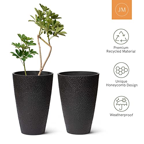 La Jolie Muse 20Inch Tall Black Planters Set Of 2,Large Tree Planters For Outdoor Plants,Flower Containers For Front Porch, Honeycomb #TOP5