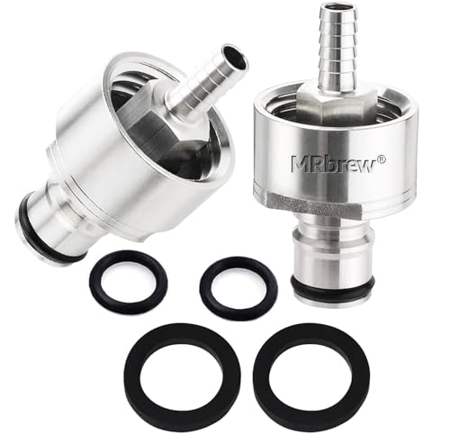 MRbrew Stainless Steel Carbonation Cap, 2 PCS Ball Lock Keg Post 5/16'' Beer Line Nipple Barb & CO2 Coupling for Soda Drink, PET Bottles Counter Pressure Bottle Filling Cap with Gasket &O-Rings